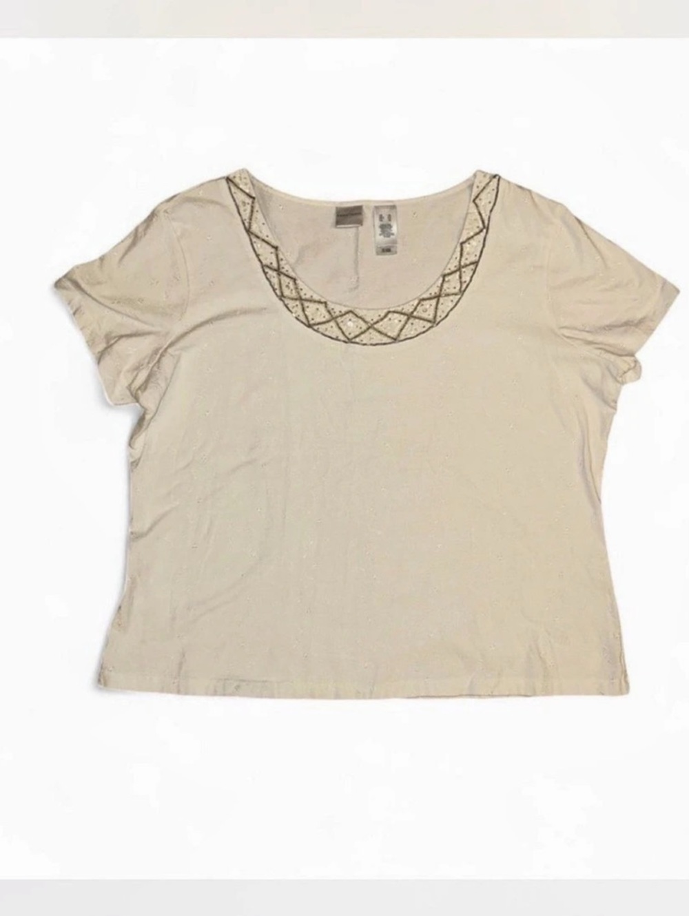Emma James Embellished Short Sleeve Top in Off White Size XL